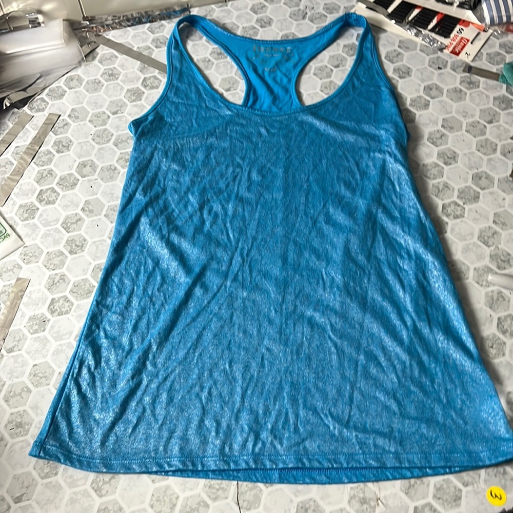 Decree Small Shiny Blue Racerback Tank Top